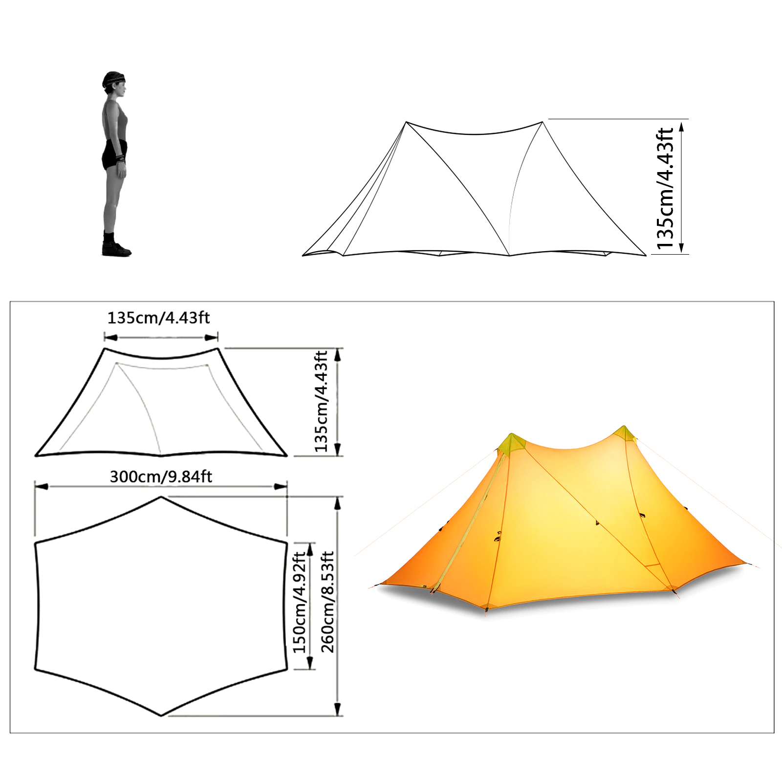 Cheap Goat Tents Ultralight Camping Tent 1 2 Person Outdoor 40D Nylon Silicon Coated Rodless Pyramid Tent Summer Breathable 3 4 Season Inner Tent Tents 